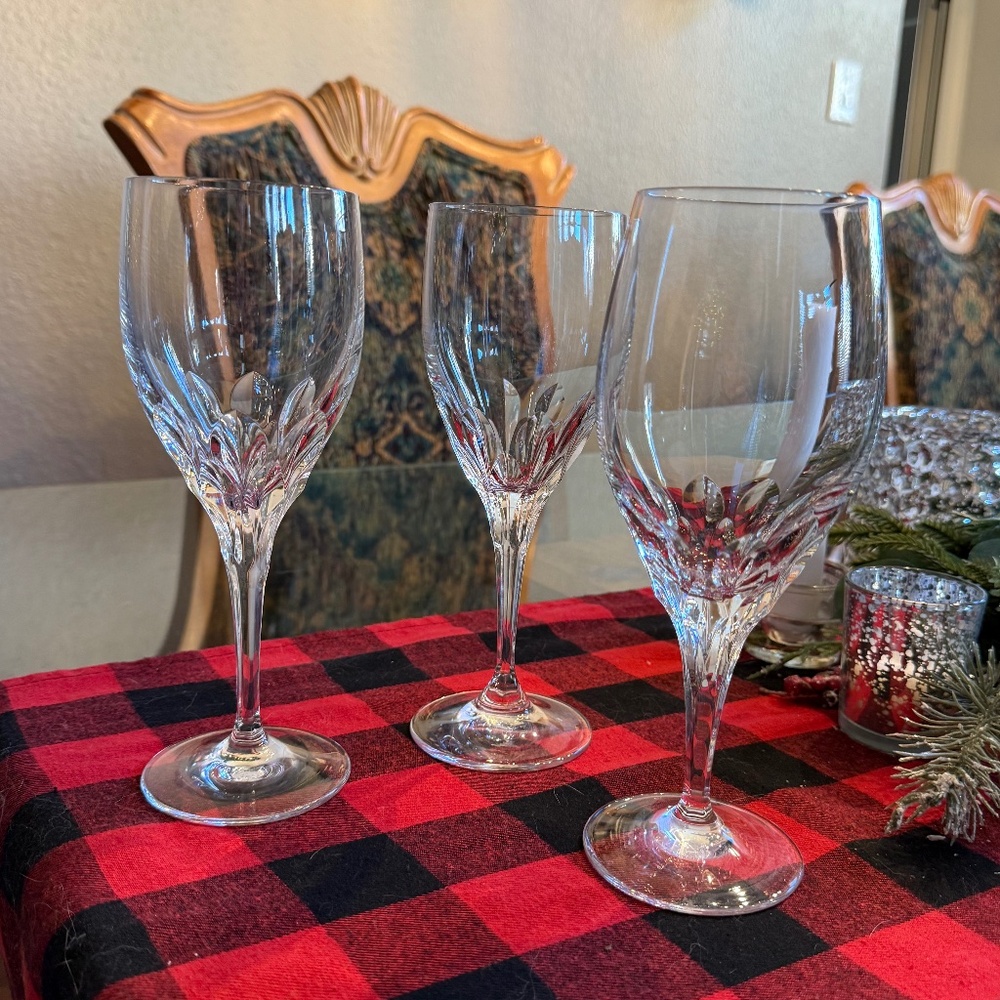 3 Gorham Crystal Diamond Clear Water Goblets